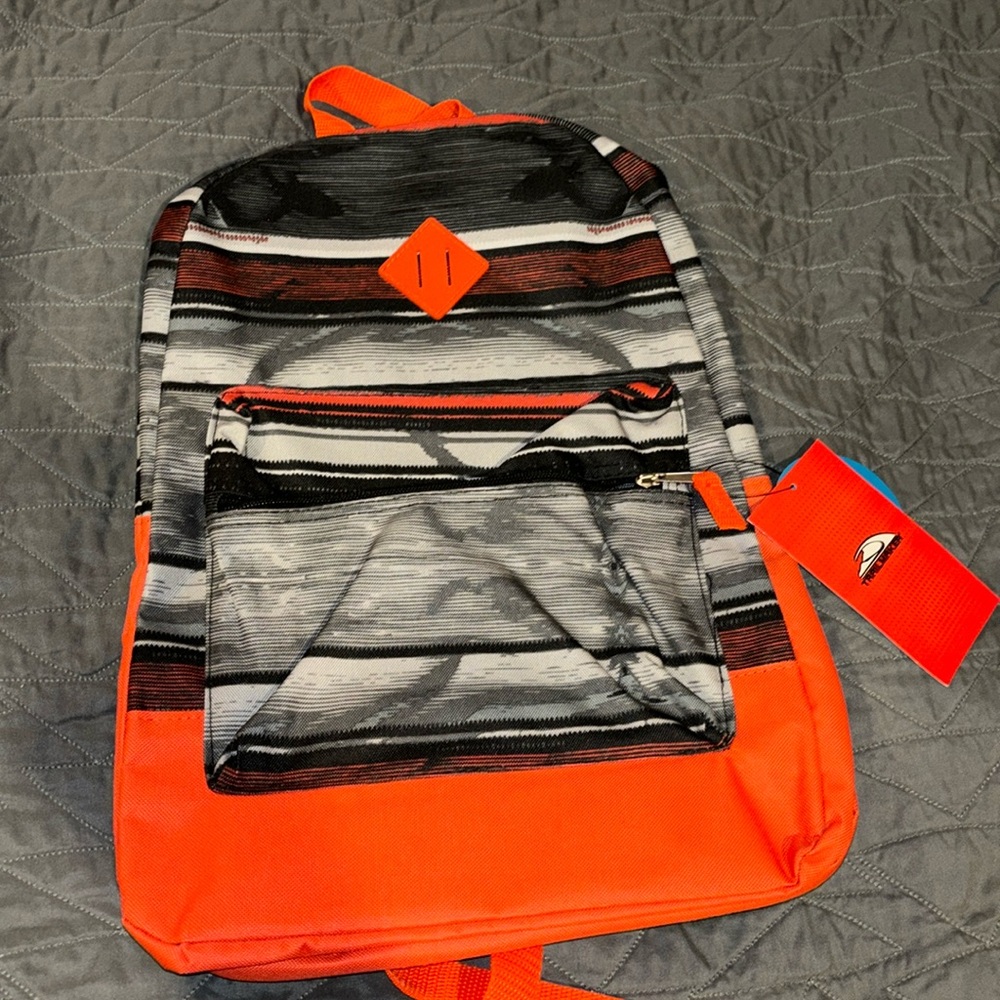 New NWT Trailmaker back pack 17” high orange and gray striped pattern
